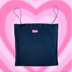 “BABE” BLACK SKINNY STRAP TANK TOP AND CROP TOP